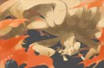  commentary_request dated fire gen_1_pokemon grey_background ninetales no_humans paws pokemon pokemon_(creature) red_eyes signature solo standing toes yu_ikedon 