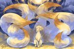  commentary_request dated gen_1_pokemon looking_to_the_side ninetales no_humans paws pokemon pokemon_(creature) red_eyes signature sitting solo toes yu_ikedon 