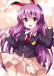  1girl :d animal_ears commentary_request highres long_hair open_mouth pink_eyes purple_hair rabbit_ears reisen_udongein_inaba ruu_(tksymkw) smile solo touhou 