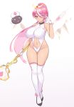  clothing_cutout covered_nipples eyebrows_visible_through_hair eyes_visible_through_hair gloves halo heart kuavera leotard mole mole_under_eye multicolored_hair original pink_hair smile staff stomach_cutout streaked_hair syringe thigh-highs white_gloves white_legwear 