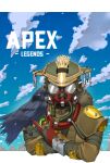  1other ambiguous_gender animal_on_arm apex_legends apmix bird bird_on_arm bloodhound_(apex_legends) clouds copyright_name crow gas_mask gloves helmet highres logo mask mouth_mask poking red_gloves sky solo 