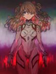  1girl absurdres bangs blue_eyes bodysuit breasts closed_mouth evangelion:_3.0+1.0_thrice_upon_a_time hair_over_one_eye highres interface_headset long_hair medium_breasts moor multicolored multicolored_background neon_genesis_evangelion orange_hair plugsuit rebuild_of_evangelion shikinami_asuka_langley simple_background solo souryuu_asuka_langley two_side_up white_bodysuit 