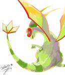  absurdres claws commentary_request dated fangs flygon gen_3_pokemon highres looking_down no_humans open_mouth pokemon pokemon_(creature) signature simple_background solo white_background yu_ikedon 