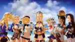  6+girls arizona_(azur_lane) azur_lane beach blonde_hair breasts california_(azur_lane) character_request closed_eyes colorado_(kancolle) contrapposto crossover detached_sleeves earrings garter_straps hair_between_eyes hat highres iowa_(kancolle) jewelry kantai_collection large_breasts long_hair medium_breasts multiple_girls navel pacific revision rigging short_hair smile thigh-highs thighs toorops 