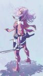  1girl dark_skin dark-skinned_female dual_wielding elma_(xenoblade_x) from_behind full_body grey_background highres holding holding_sword holding_weapon long_hair looking_back solo standing sword weapon white_hair xenoblade_chronicles_(series) xenoblade_chronicles_x yumiyoiyoi 