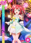  blush character_name dress green_eyes kurosawa_ruby love_live!_school_idol_festival love_live!_sunshine!! pink_hair short_hair smile wink 