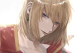  1boy bangs blonde_hair blue_eyes breasts close-up closed_mouth collarbone earrings high_collar howl_(howl_no_ugoku_shiro) howl_no_ugoku_shiro jewelry looking_at_viewer male_focus medium_breasts simple_background sira_julyspring upper_body white_background 