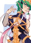  1boy artist_name byleth_(fire_emblem) byleth_eisner_(male) cosplay cowboy_shot fire fire_emblem fire_emblem:_three_houses highres looking_at_viewer simple_background sothis_(fire_emblem) sothis_(fire_emblem)_(cosplay) standing 
