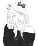  1girl 2b-chan animal_ears cat_ears eyebrows_visible_through_hair haiba_arisa haikyuu!! hair_ornament long_hair looking_at_viewer open_mouth partially_colored paw_pose smile solo sweater upper_body 