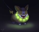  commentary_request gen_8_pokemon green_eyes leash no_humans open_mouth paws pokemon pokemon_(creature) sankaku solo standing toes tongue tongue_out yamper 