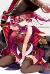  1girl bangs black_eyepatch blush breasts hair_ribbon hat hinahino hololive houshou_marine large_breasts long_hair looking_at_viewer open_mouth pirate red_eyes redhead ribbon smile solo twintails virtual_youtuber 