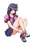  1girl bakemonogatari bandaged_arm bandages braid hair_ornament kanbaru_suruga long_hair looking_at_viewer monogatari_(series) naoetsu_high_school_uniform orange_eyes panties pantyshot royal_tea school_uniform shoes sitting thighs twin_braids underwear 