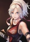  1girl blonde_hair blue_eyes clenched_hands elbow_gloves fighting_stance gloves hair_ribbon hinoru_saikusa lidia_sobieska long_hair looking_at_viewer muscular muscular_female namco ponytail red_tank_top ribbon scar scar_across_eye solo tank_top tekken tekken_7 