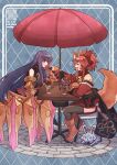  021_shiro 2girls absurdres animal_ear_fluff animal_ears bell breasts cat_paws cherry claw_(weapon) claws closed_eyes collar eating eyebrows_visible_through_hair fang fate/grand_order fate_(series) feeding food fou_(fate) fox_ears fox_girl fox_tail fruit gigantic_breasts gloves hair_ribbon highres holding holding_spoon huge_breasts huge_filesize ice_cream incoming_food jingle_bell multiple_girls neck_bell o-ring o-ring_top open_mouth orange_(food) parfait passionlip_(fate) paw_gloves paw_shoes paws pink_eyes pink_hair pink_ribbon pocky purple_hair ribbon riyo_(lyomsnpmp)_(style) shoes spoon strawberry sundae tail tamamo_(fate)_(all) tamamo_cat_(fate) weapon 