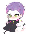  1girl baby bibi_(tokoyami_towa) black_tail demon_tail green_eyes hololive isuka purple_hair short_hair stuffed_toy tail toes tokoyami_towa toy younger 