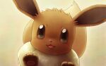  against_glass brown_eyes eevee fluffy gen_1_pokemon looking_at_viewer open_mouth paws pokemon pokemon_(creature) smile tail wataame_(tulip) window 