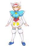  1girl alternate_costume apron breasts character_request closed_mouth cosplay enmaided gundam looking_at_viewer maid short_hair simple_background skirt smile solo thigh-highs ueyama_michirou white_background 