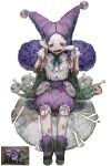  ambiguous_gender blue_flower broken_glass crying doll_joints flower full_body glass highres joints open_mouth original personification puffy_shorts purple_headwear purple_shorts rinotuna shadow shorts simple_background sitting solo tears violet_eyes white_background 