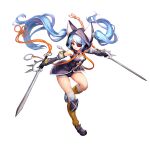  1girl animal_hood artificial_hero cat_hood detached_sleeves eyepatch full_body hair_through_headwear highres hood kakiman light_blue_hair long_hair looking_at_viewer official_art red_eyes solo sword tachi-e tachi_(artificial_hero) transparent_background twintails very_long_hair weapon 