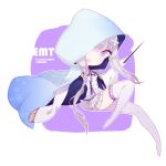  1girl absurdres bangs blue_cape braid cape chibi emilia_(re:zero) flower frilled_legwear from_side full_body hair_flower hair_ornament highres holding holding_wand hood light_purple_eyes long_hair long_sleeves looking_at_viewer looking_to_the_side no_shoes one_eye_covered open_mouth pleated_skirt re:zero_kara_hajimeru_isekai_seikatsu shirt side_braid silver_hair skirt slyvia snowflake_print solo thigh-highs very_long_hair wand white_legwear white_shirt white_skirt wide_sleeves zettai_ryouiki 