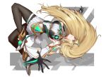  1girl artist_request bangs blonde_hair breasts chest_jewel dress earrings elbow_gloves gem gloves headpiece highres jewelry large_breasts long_hair mythra_(massive_melee)_(xenoblade) mythra_(xenoblade) pantyhose short_dress simple_background solo super_smash_bros. swept_bangs tiara very_long_hair white_dress white_gloves xenoblade_chronicles_(series) xenoblade_chronicles_2 yellow_eyes 
