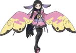  1girl artist_request black_footwear black_hair black_legwear choker closed_mouth collarbone full_body grey_eyes gym_leader hair_ornament high_heels japanese_clothes legs_together long_hair long_sleeves looking_at_viewer official_art pink_ribbon pokemon pokemon_(game) pokemon_xy purple_choker purple_ribbon ribbon sidelocks smile solo standing thigh-highs transparent_background valerie_(pokemon) very_long_hair w_arms wide_sleeves 