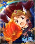  blue_eyes blush brown_hair cape character_name dress hero idolmaster_million_live!_theater_days short_hair smile suou_momoko 