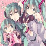  1boy 2girls blue_hair hatsune_miku hatsune_mikuo vocaloid 