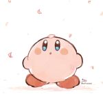  :o blue_eyes blush_stickers full_body highres kirby kirby_(series) looking_away looking_up parted_lips petals signature sofra solo standing twitter_username white_background 