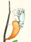  akai_sashimi animal animal_focus beige_background chrysalis_(butterfly) food from_side leaf no_humans original shrimp shrimp_tempura simple_background stick tempura 