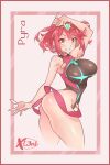  1girl absurdres arm_up armpits breasts character_name cropped_legs earrings highleg highleg_swimsuit highres jewelry large_breasts looking_at_viewer one-piece_swimsuit pyra_(pro_swimmer)_(xenoblade) pyra_(xenoblade) redhead short_hair smile solo swimsuit tiara x-teal2 xenoblade_chronicles_(series) xenoblade_chronicles_2 yellow_eyes 