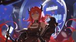  1girl arknights backlighting bare_shoulders dress highres holding holding_weapon kevin_(tiancaimland) long_hair looking_at_viewer redhead solo surtr_(arknights) sword violet_eyes weapon 
