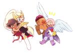 1boy 3girls adora_(she-ra) angel_wings animal_ears blonde_hair blush boots bow_(she-ra) carrying cat_ears cat_girl cat_tail catra chibi circlet claws couple crossed_arms dark_skin dark_skinned_male glimmer_(she-ra) hetero heterochromia masters_of_the_universe multiple_girls pink_hair ponytail princess_carry quiver she-ra_and_the_princesses_of_power short_hair simple_background sleeveless smile su_ggushi tail tiara toeless_legwear wings yuri