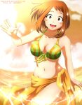 beach bikini bikini_top boku_no_hero_academia bra brown_hair midriff navel orange_sarong pareo sarong short_hair summer swimsuit uraraka_ochako