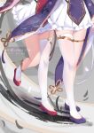  2021 2girls artist_name azur_lane chao_ho_(azur_lane) chinese_clothes dress garter_straps highres legs multiple_girls purple_footwear red_footwear shoes single_thighhigh skindentation thigh-highs thighs white_dress white_legwear xiao_shi_lullaby ying_swei_(azur_lane) 