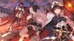  3girls artist_request azur_lane black_hair boots cape fur_trim garter_straps gloves hair_ribbon hand_on_hip hat long_hair low_braid military military_uniform multiple_girls official_art peter_strasser_(azur_lane) prinz_heinrich_(azur_lane) red_eyes redhead ribbon short_hair skirt smile thigh-highs thigh_boots twintails uniform very_long_hair violet_eyes weser_(azur_lane) white_hair 