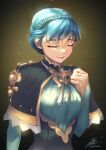  1girl blue_hair braid breasts closed_eyes closed_mouth crown_braid fadingz fire_emblem fire_emblem:_three_houses glint highres large_breasts light lips marianne_von_edmund smile solo upper_body 