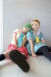  blonde_hair cosplay green_hair hairband higurashi_no_naku_koro_ni houjou_satoko pantyhose photo school_uniform socks sonozaki_mion 