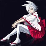  animal_ears bad_id beni-syoga japanese_clothes miko original pantyhose silver_hair solo white_legwear 