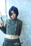  blue_hair chrome_dokuro cosplay eyepatch kateikyoushi_hitman_reborn midriff namada photo pleated_skirt trident 