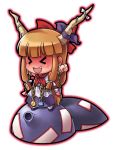  &gt;_&lt; arms_up blush bow chain chibi fang hair_bow horns ibuki_suika long_hair open_mouth solo tonbery touhou twintails very_long_hair 