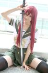  cosplay katana photo redhead sailor_uniform saya school_uniform shakugan_no_shana shana thigh-highs 