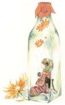  cup flower in_container japanese_clothes kimono minigirl sitting tea traditional_media watercolor_(medium) yuufuushi 