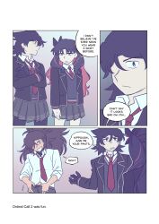  1boy 2girls absurdres black_gloves black_hair black_jacket black_pantyhose black_sweater blue_eyes crossed_arms ear_piercing earrings fate/grand_order fate_(series) gloves hair_over_one_eye highres ishtar_(fate) jacket jewelry loose_necktie medium_hair miniskirt multicolored_hair multiple_girls necktie oda_kippoushi_(fate) oda_nobunaga_(fate) original pantyhose piercing pleated_skirt ponytail pseudo-tokyo_school_uniform red_hair red_necktie school_uniform skirt space_ishtar_(fate) stud_earrings sweater tomboy two-tone_hair two_side_up undressing vincent-san vinny_(vincent-san) 