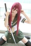  cosplay katana photo redhead sailor_uniform saya school_uniform shakugan_no_shana shana thigh-highs 