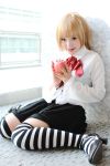  amane_misa apple cosplay death_note kipi-san photo striped thigh-highs 
