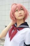  ahoge cosplay photo pink_hair school_uniform tagme_character tagme_model tagme_series 