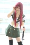  cosplay katana photo redhead sailor_uniform saya school_uniform shakugan_no_shana shana thigh-highs 