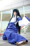  blue_hair cosplay hairband himemiya_chikane kannazuki_no_miko miko photo robes saya 