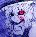  blood creepy heterochromia kirisame_marisa monochrome scary sketch spot_color touhou 